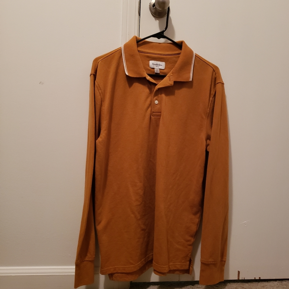 Long sleeve Goodfellow dark yellow polo shirt size M, worn once.